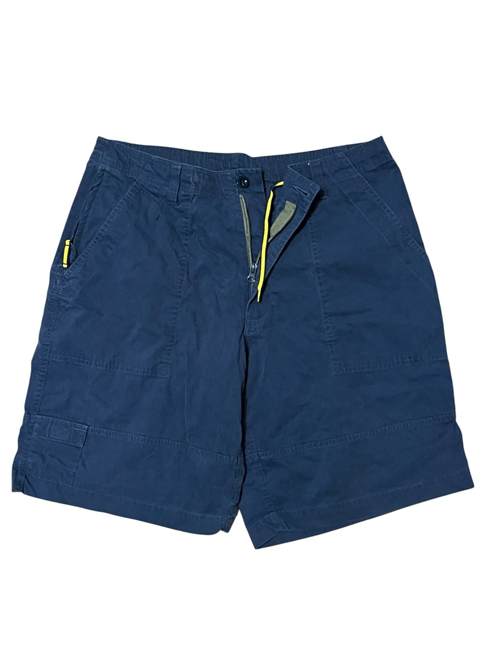 GAP Navy Men's Cargo Shorts with Yellow Zip Accents medium